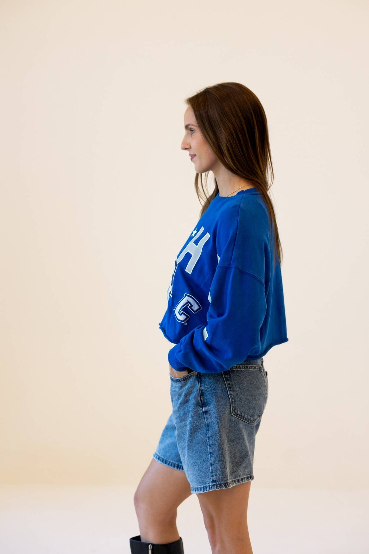 Creighton Patched Up Cropped Longsleeve: Washed Royal