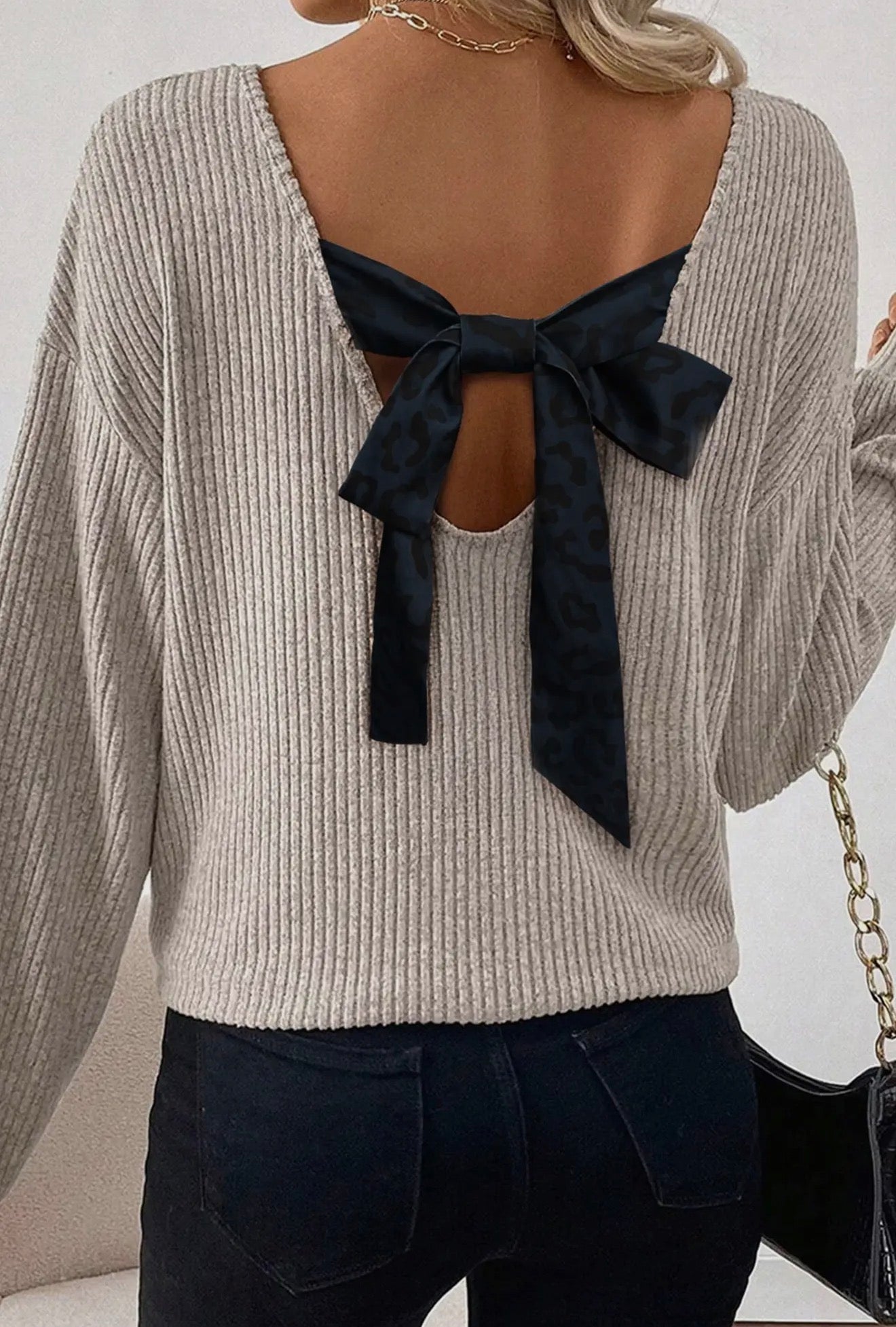 Bow Back Ribbed top - Taupe
