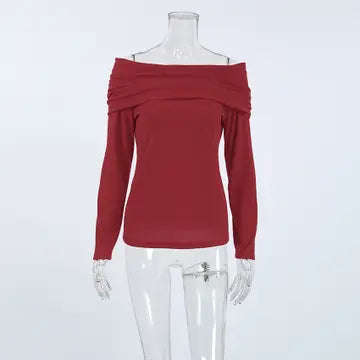 Burgundy Knitted Ribbed Off-The-Shoulder