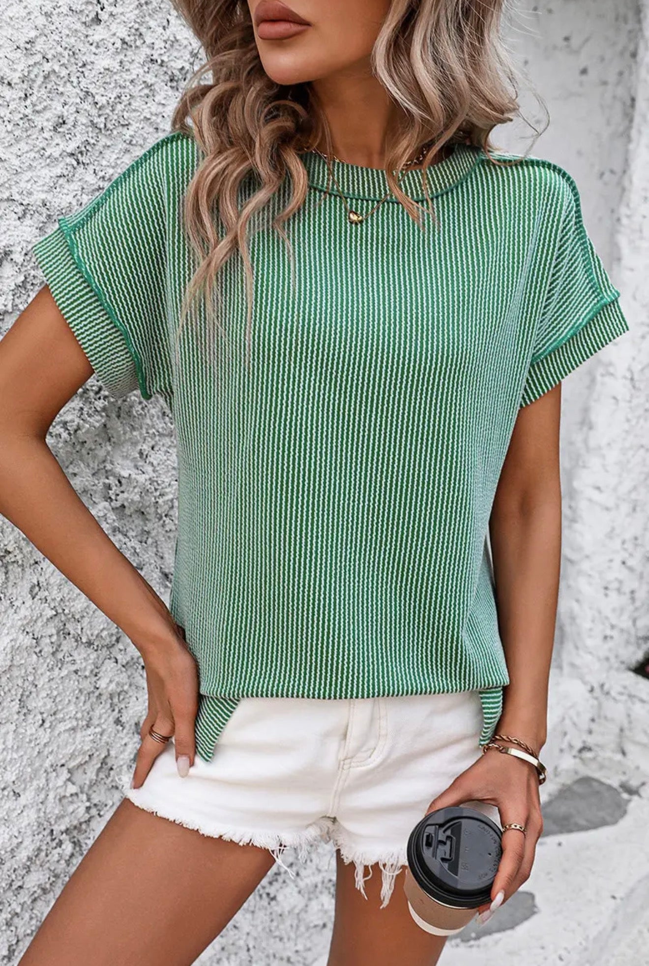 Casual short sleeve ribbed shirt
