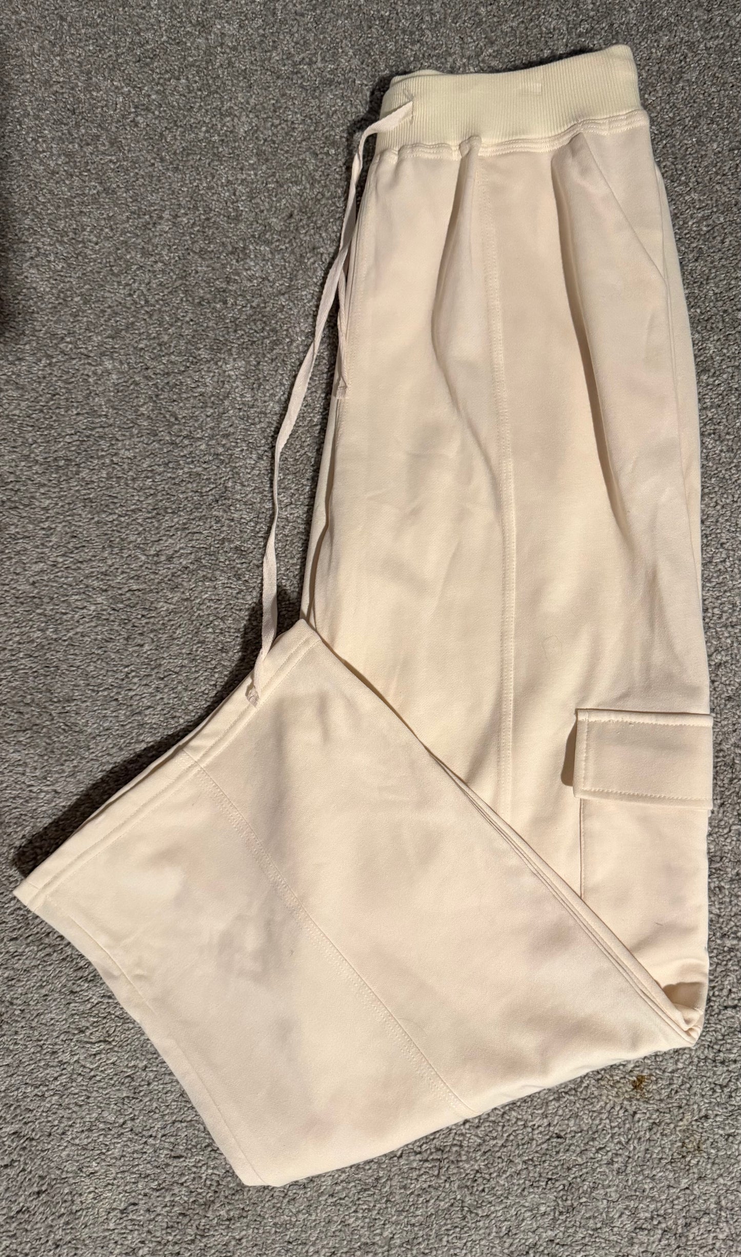 Cream pocket wide leg pants