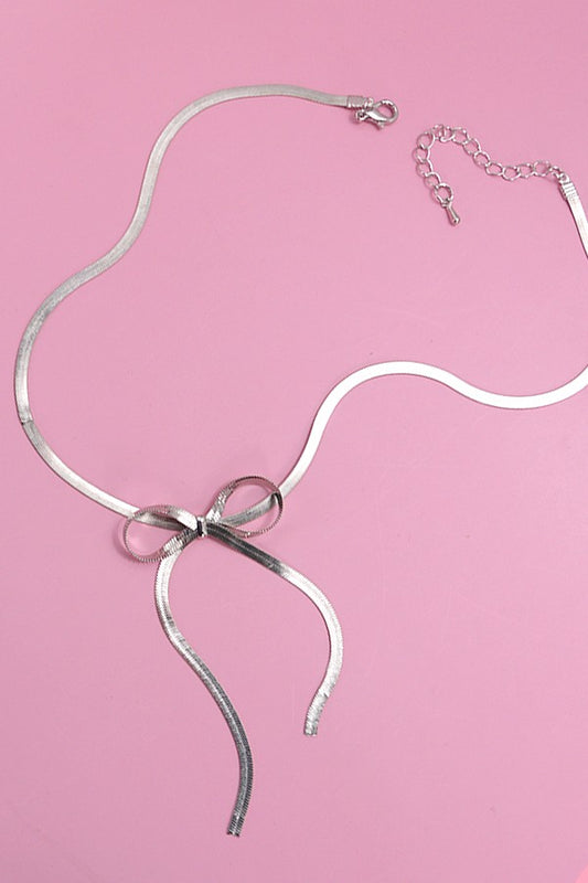 Heringbone bow necklace