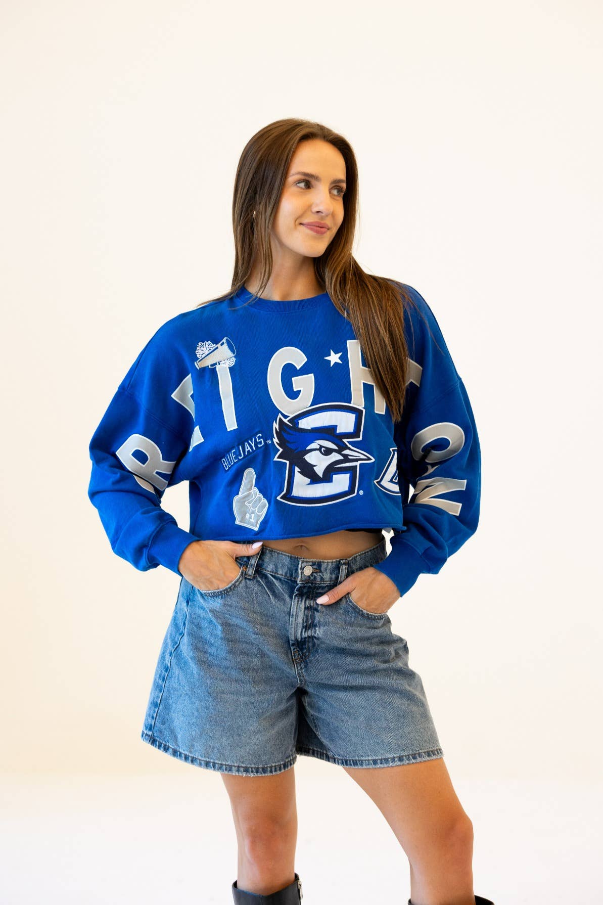 Creighton Patched Up Cropped Longsleeve: Washed Royal