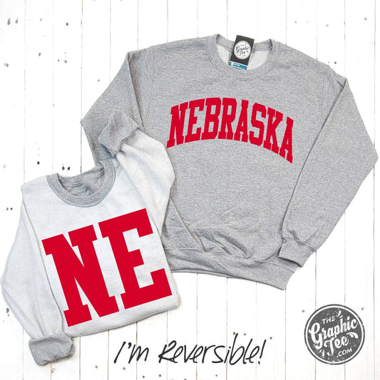 Nebraska Reversible Sport Grey Crewneck Sweatshirt: Sport Grey